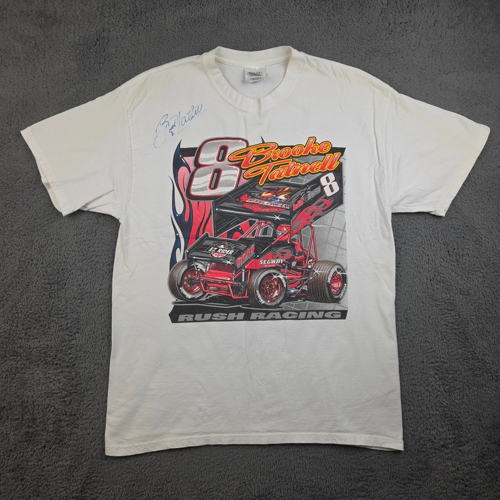 Brooke Tatnell Shirt Men's Large World of Outlaws Sprint Car Autographed White
